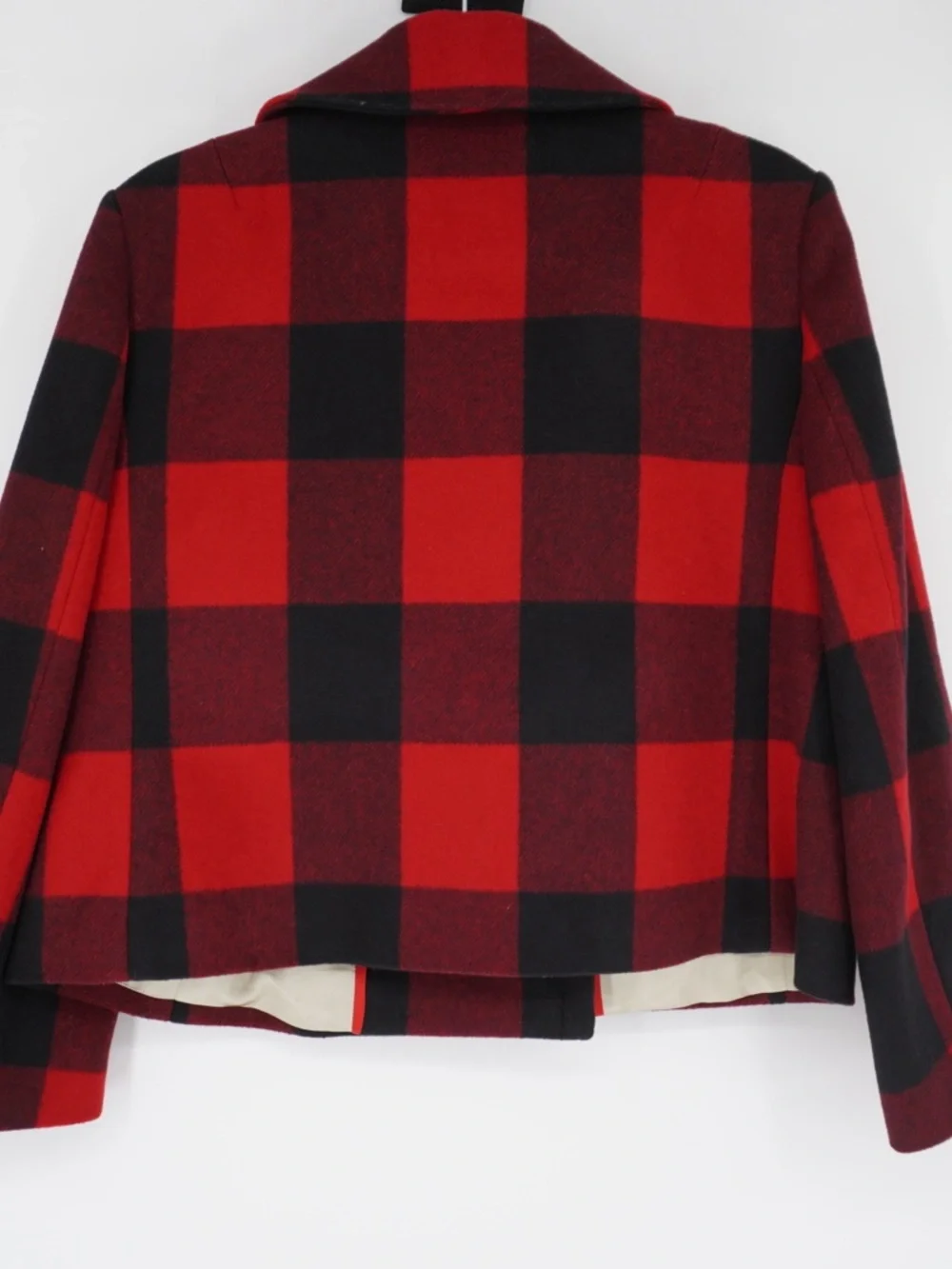 J.Crew 100% Wool Double Breasted Buffalo check plaid peacoat Jacket Size 12 - Picture 11 of 13
